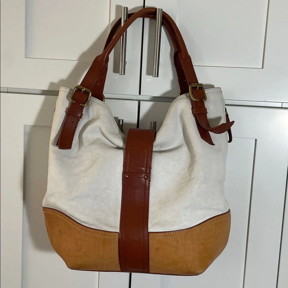 Brooks Brothers  Leather Tote Bag in White and Brown